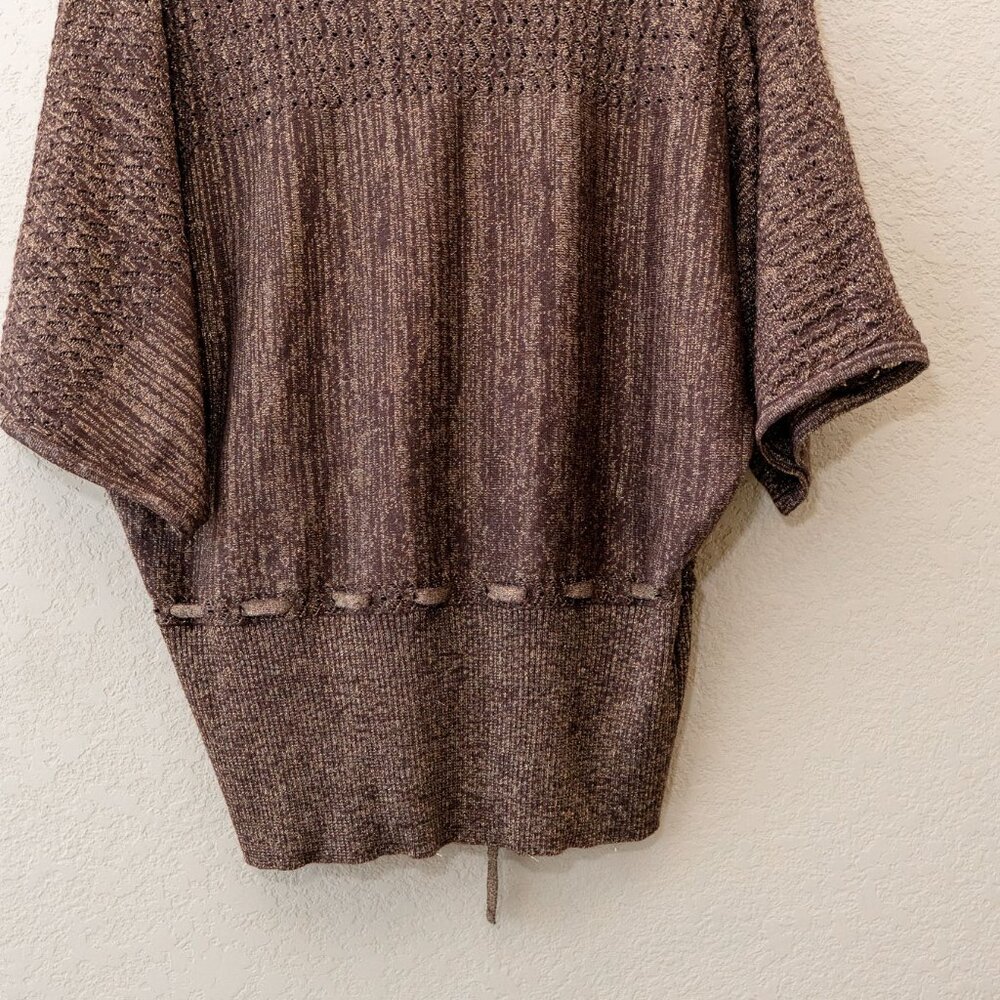 New Directions Large Sparkly Brown Sweater Top Dolman Sleeve Open Knit Metallic - Picture 9 of 9